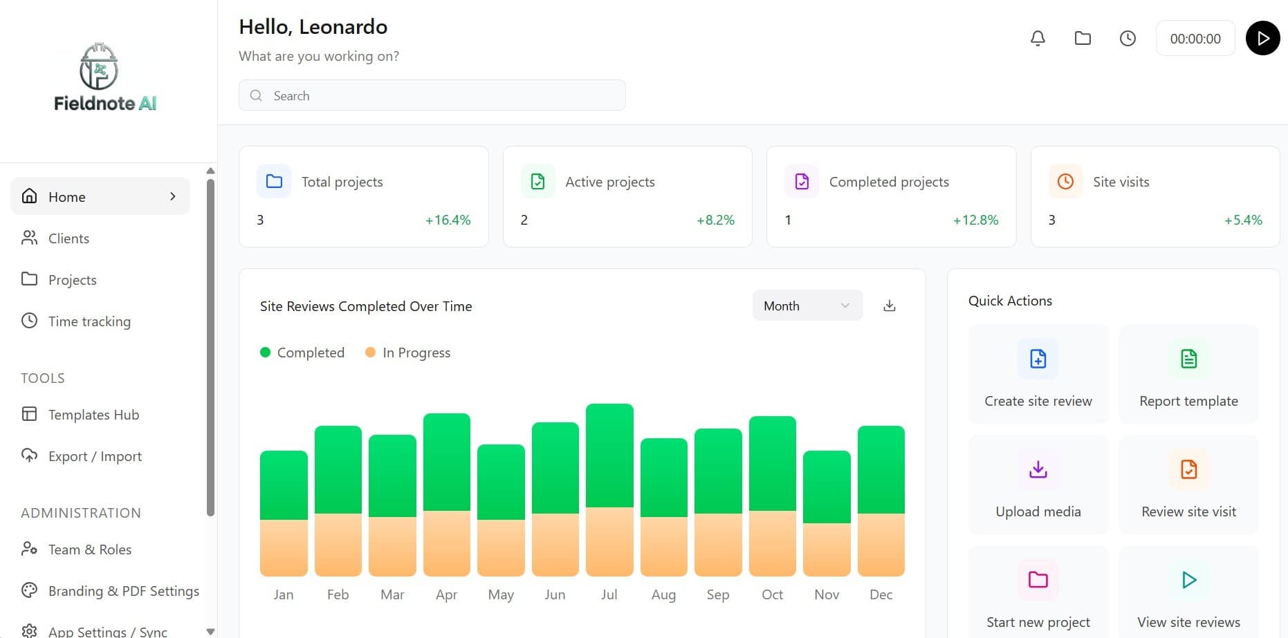 An image of FieldNote AI dashboard